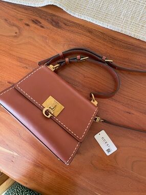 GUESS Tan Leather Crossbody Bag with Gold Hardware